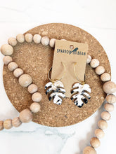 Load image into Gallery viewer, Petite Monstera Earrings w/ gold flakes & resin top