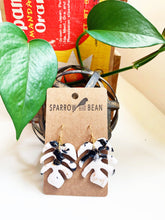 Load image into Gallery viewer, Petite Monstera Earrings w/ gold flakes & resin top