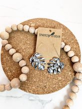 Load image into Gallery viewer, Petite Monstera Earrings w/ gold flakes & resin top