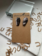 Load image into Gallery viewer, Coffin earrings black, white and granite w/ gold flakes &amp; resin top
