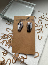 Load image into Gallery viewer, Coffin earrings black, white and granite w/ gold flakes &amp; resin top
