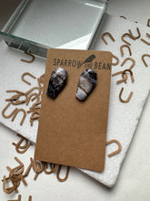 Load image into Gallery viewer, Coffin earrings black, white and granite w/ gold flakes &amp; resin top
