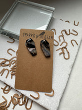 Load image into Gallery viewer, Coffin earrings black, white and granite w/ gold flakes &amp; resin top
